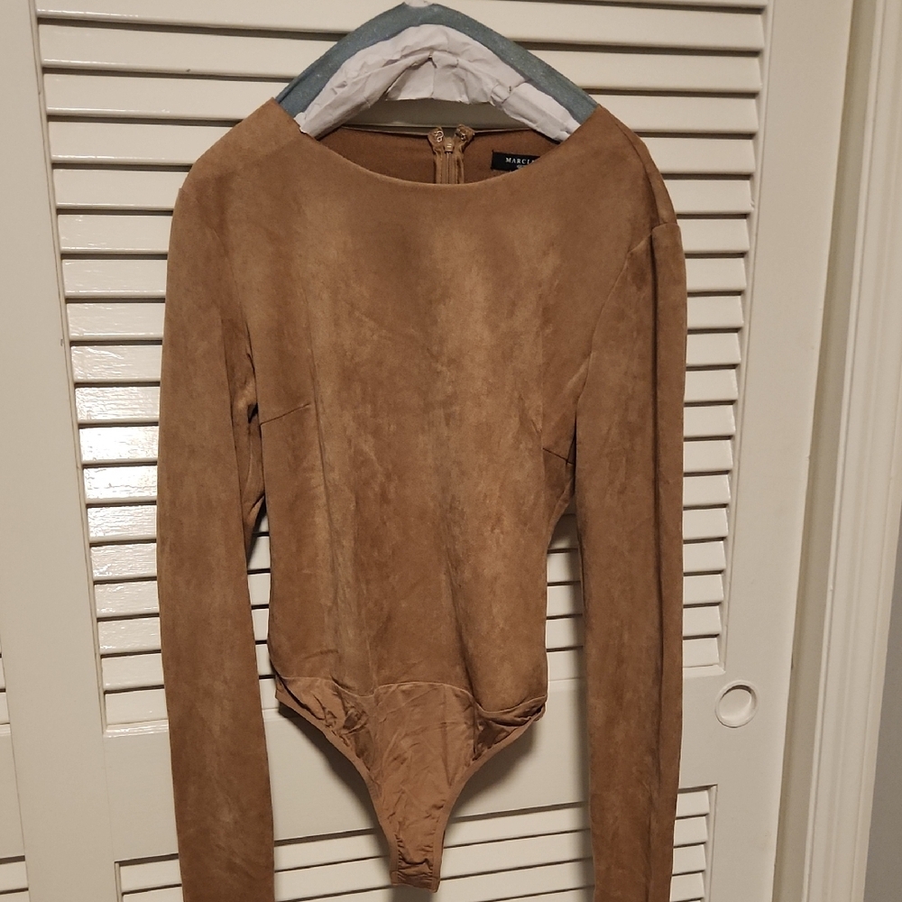 Marciano Camel Suede-Look Long Sleeve Bodysuit